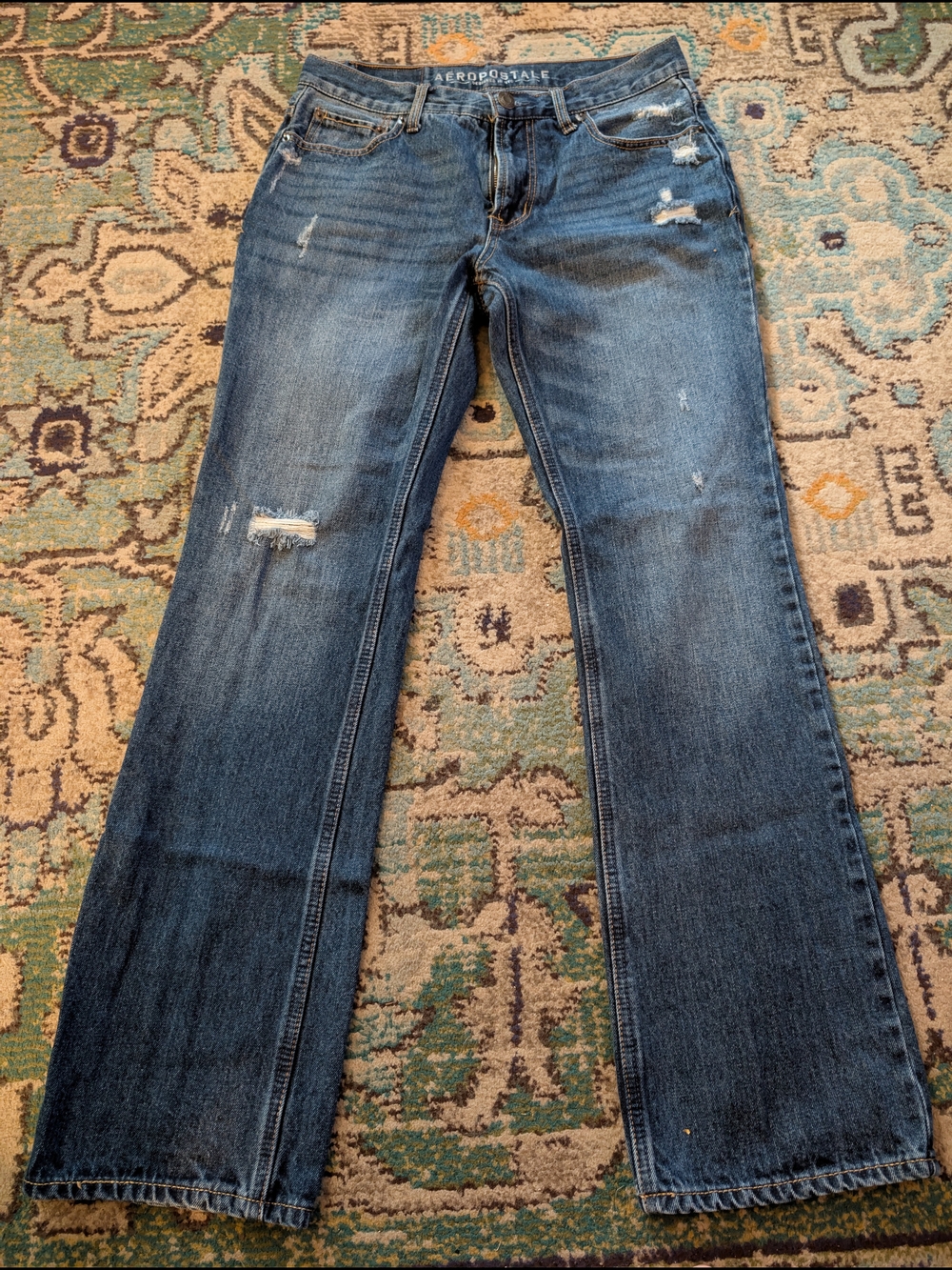 Aeropostale Men's Distressed Slim Bootcut Jeans - Blue
